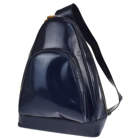 Gucci | Bags | Gucci Logo Bamboo Shoulder Bagbackpack Navy  display picture 3